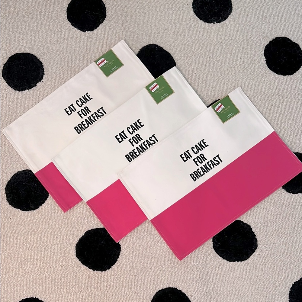 NWT Kate Spade Pink and Off White 'Eat Cake for Breakfast' Placemats - Set of 3